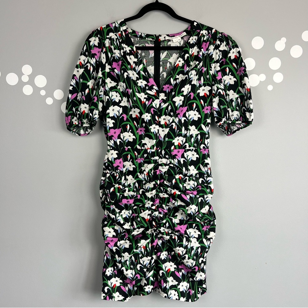 Veronica Beard Janis Ruched Puff Sleeve Floral Dress Size 10
